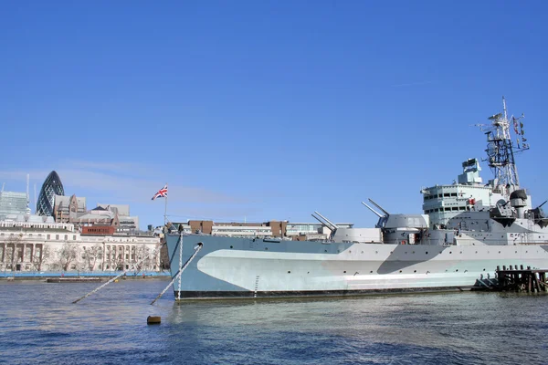 HMS Belfast on the river Thames in London — Stock Photo, Image