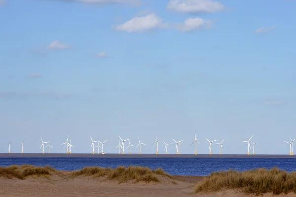Strand en offshore windpark — Stockfoto