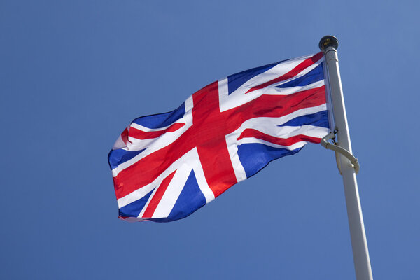 Union Jack against blue sky