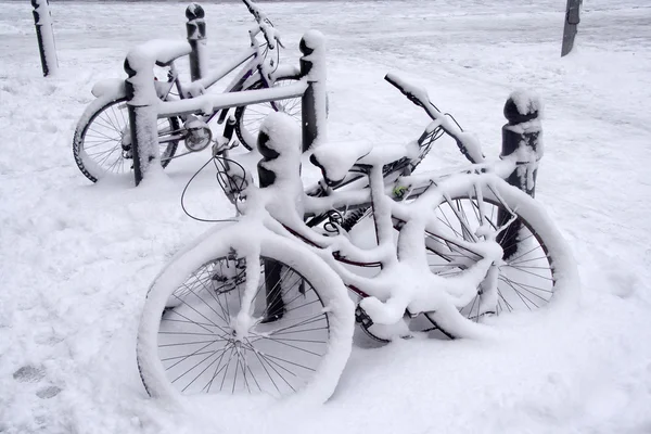 Bikes in snow — Stock Photo, Image
