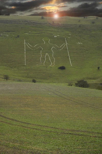 Slavný Hill Postava Vytesaná Křídou Svazích Windover Vrchu Sussexu — Stock fotografie
