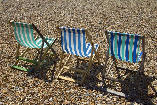 Trio Deckchairs Beach English Resort — Stock Photo, Image