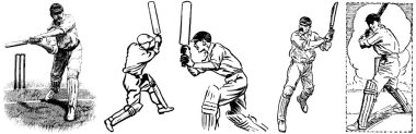 Selection of cricket images from over 50 years ago. This set is five batsmen plying their trade, each ideal for your cricket club newsletter, website etc clipart