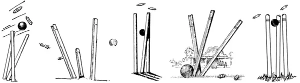 Πέντε εικόνες vintage κρίκετ - κολοβώματα — Φωτογραφία Αρχείου