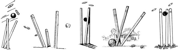 Five vintage cricket images - stumps