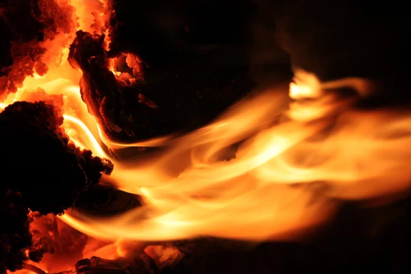 Odun ve kömür yanan ateşi — Stok fotoğraf