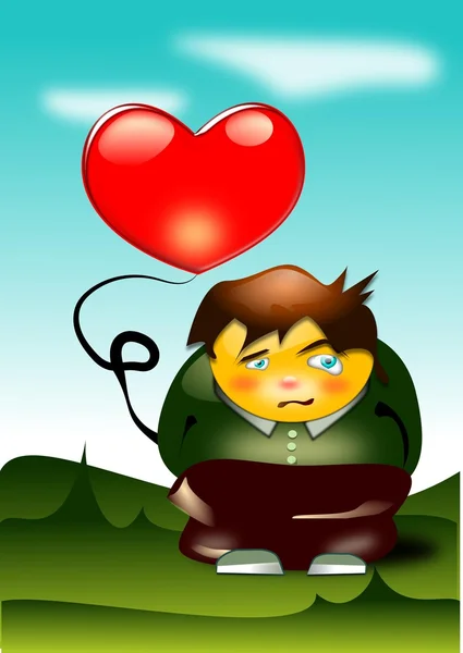 Ilustrație Vectorială Unui Băiat Băiat Balon Inimă — Vector de stoc