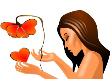 Love vector illustration of a woman with flower petals from the heart clipart