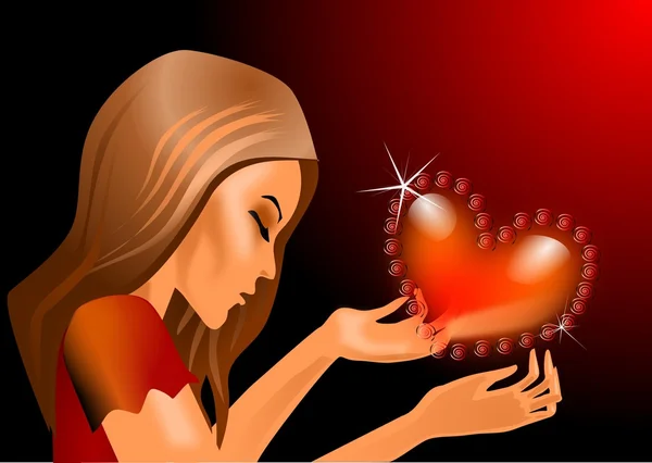 Εικονογράφηση Φορέας Καρδιά Μιας Γυναίκας Μια Καρδιά Στα Χέρια Της — Διανυσματικό Αρχείο