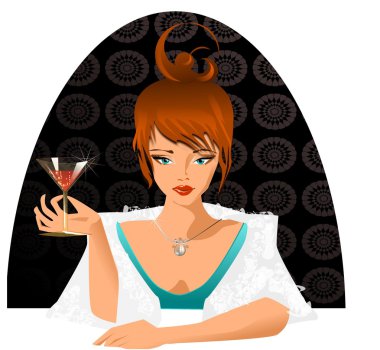 Illustration of a woman with a glass of wine clipart