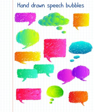 Hand drawn colorful speech bubbles clipart