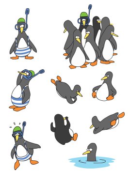 15 funny penguins in different situations clipart