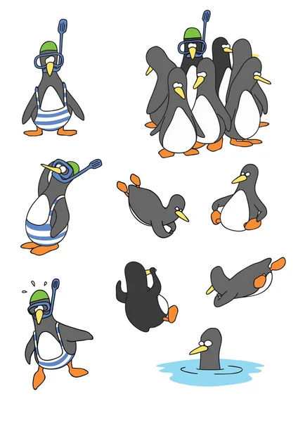 15 lustige Pinguine in verschiedenen Situationen — Stockvektor