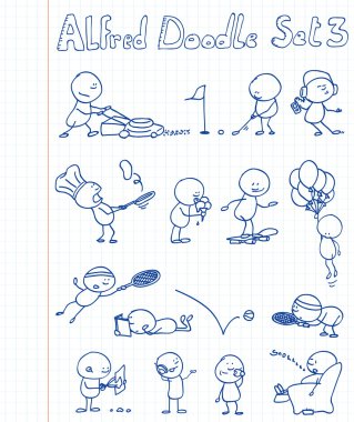 14 new, cool and funny doodles featuring Alfred Doodle in different situati clipart