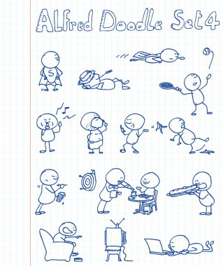 14 new, cool and funny doodles featuring Alfred Doodle in different situati clipart