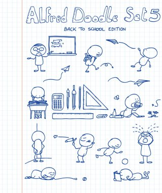 11 new, cool and funny doodles featuring Alfred Doodle in back to school si clipart