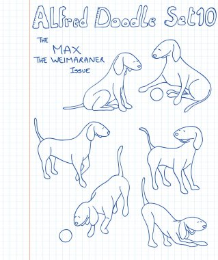 A new collection of Weimaraner dogs in a doodle style clipart