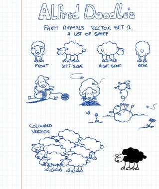A first set of farm animals in doodle style: sheep clipart