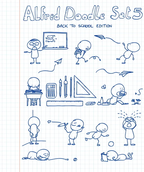 11 nové, cool a zábavné čmáranice představovat alfred doodle zpět do školy si — Stockový vektor