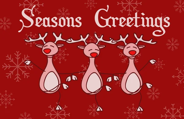 Una divertida tarjeta de Navidad con renos bailarines — Vector de stock