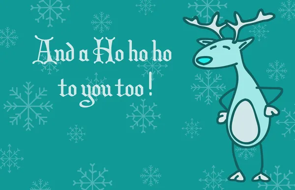 Una divertida tarjeta de felicitación navideña con Rudolph el reno — Vector de stock