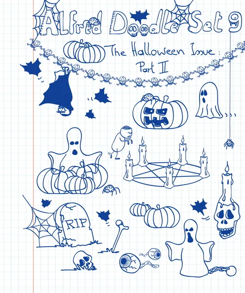 Egy csomó furcsa, ijesztő és kísérteties dolgok kedvenc doodle styl — Stock Vector