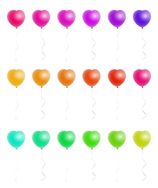 Ένα ωραίο σύνολο καρδιά σχήμα πολύχρωμα μπαλόνια — Διανυσματικό Αρχείο