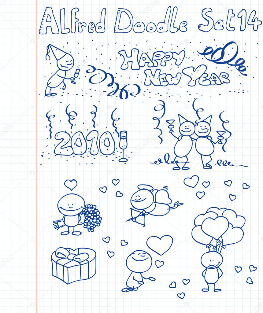 A happy new year / valentine collection of doodles