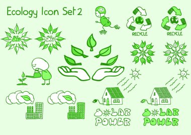 A great set of ecology icons in doodle style clipart