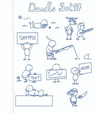 A new set of funny doodles in different situations clipart