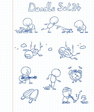 A new funny and adorable doodle set with a cute character in different situations clipart