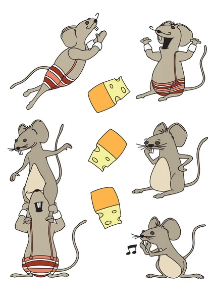 A funny set mice in a cartoon style — Stock Vector
