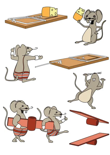 面白い漫画のスタイルのマウスの設定 — ストックベクタ