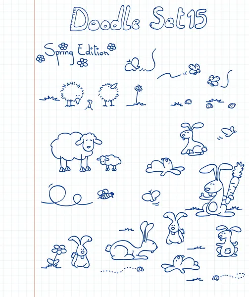 Uma nova coleção de primavera de doodles engraçados em diferentes situações — Vetor de Stock