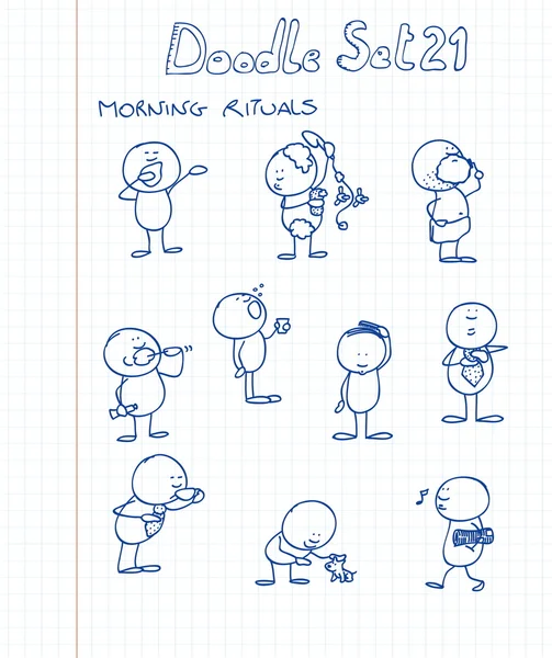 Rolig Och Bedårande Tecknad Stil Doodles Morgon Situationer — Stock vektor