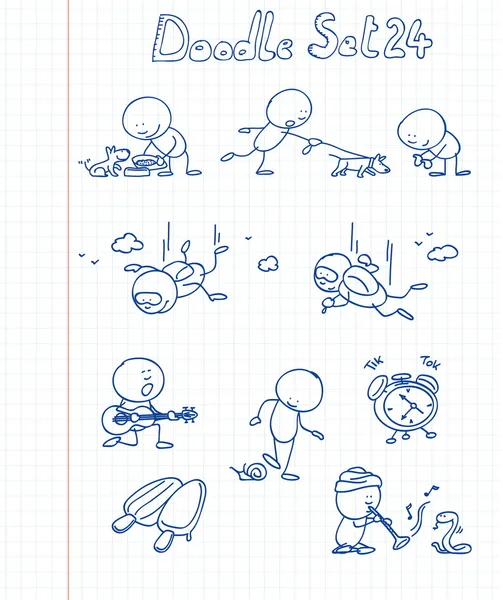 New Funny Adorable Doodle Set Cute Character Different Situations — 스톡 벡터