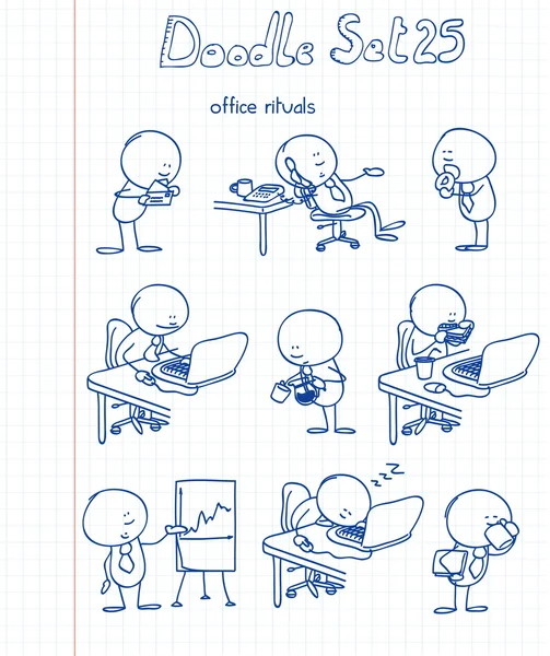 New Set Funny Adorable Office Rituals Doodles — Wektor stockowy