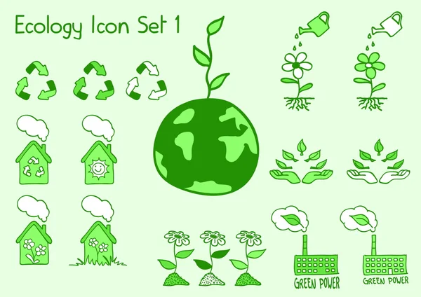 Conjunto Iconos Ecología Estilo Doodle Ilustraciones de stock libres de derechos