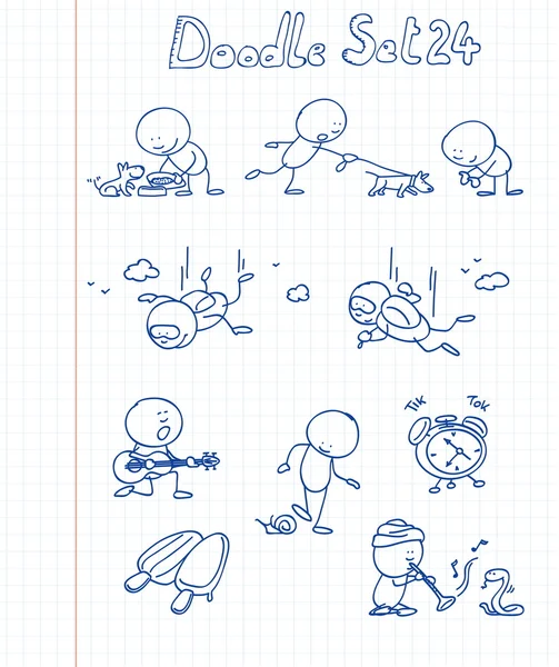 New Funny Adorable Doodle Set Cute Character Different Situations 로열티 프리 스톡 일러스트레이션