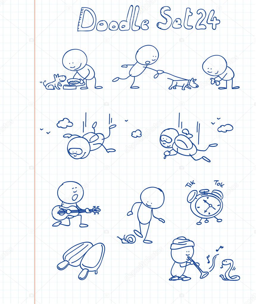 A new funny and adorable doodle set with a cute character in different situations