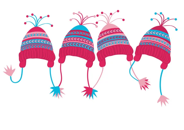 Four Bright Colored Woolen Kid Hats — Stockový vektor