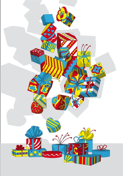 Les Cadeaux Multicolores Tombent — Image vectorielle