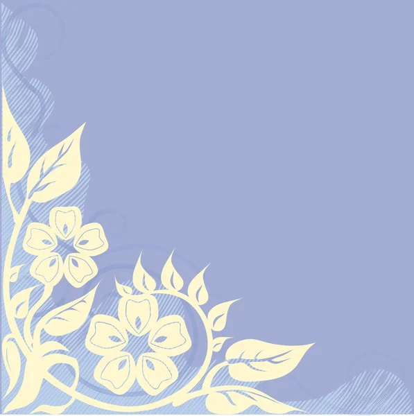 Mavi Bir Arka Plan Üzerinde Çiçek Süsleme Köşe Vignette — Stok Vektör