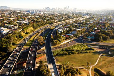 Morning rush hour from above in Brisbane clipart