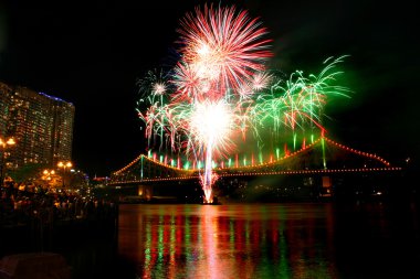 River dance festival fireworks at Brisbane clipart