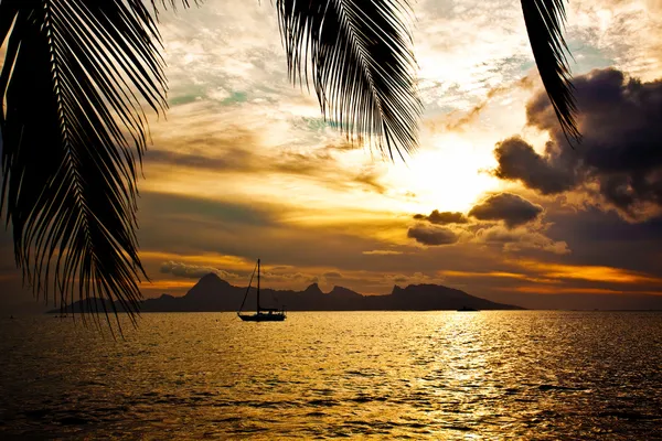 Puesta de sol sobre la isla de Moorea vista desde Tahití — Foto de Stock