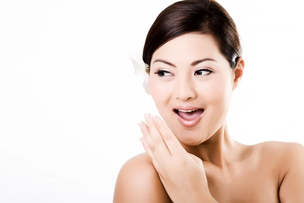 Attractive asian female showing surprised face — Stock Photo, Image