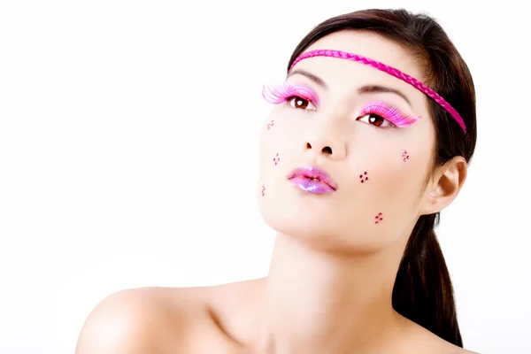 Face with colorful makeup and eyelashes — Stock Photo, Image