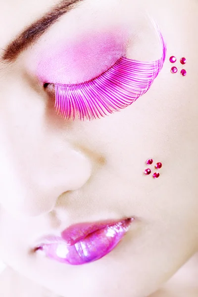 Detalle Una Cara Con Maquillaje Colorido Pestañas —  Fotos de Stock