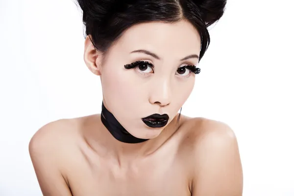 Młodych Azjatyckich Kobiet Kreatywnych Makijaż Czarny — Zdjęcie stockowe